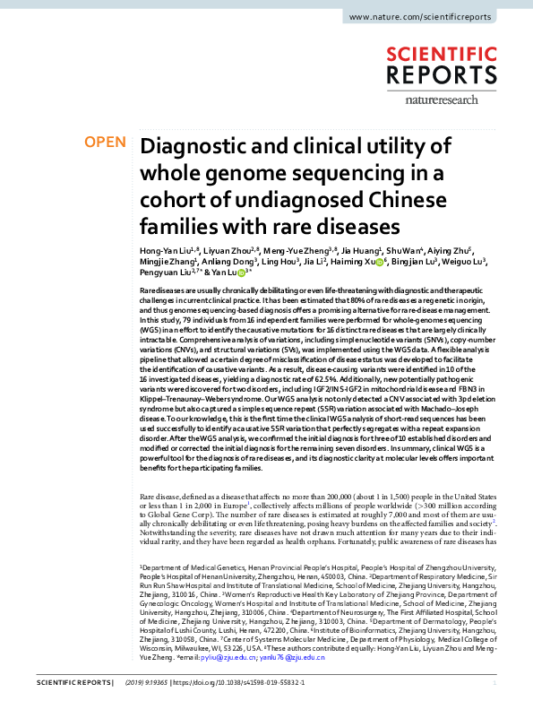 (PDF) Diagnostic and clinical utility of whole genome sequencing in a ...