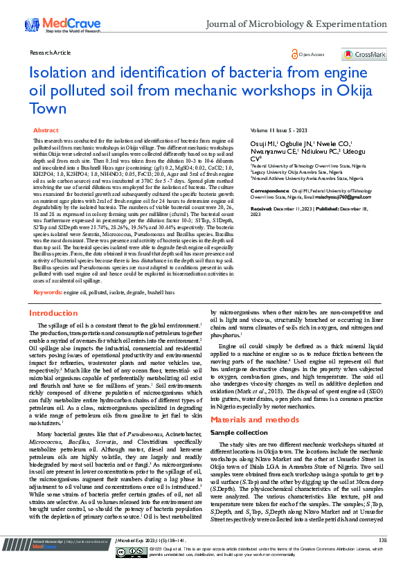 (PDF) Isolation and identification of bacteria from engine oil polluted ...