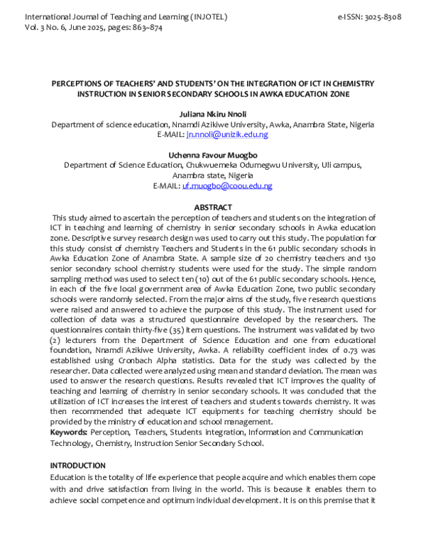 (PDF) PERCEPTIONS OF TEACHERS' AND STUDENTS' ON THE INTEGRATION OF ICT ...