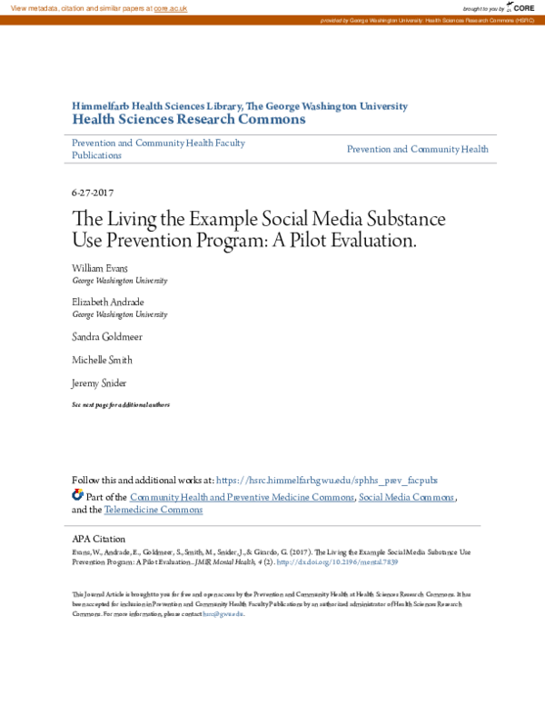 (PDF) The Living the Example Social Media Substance Use Prevention ...