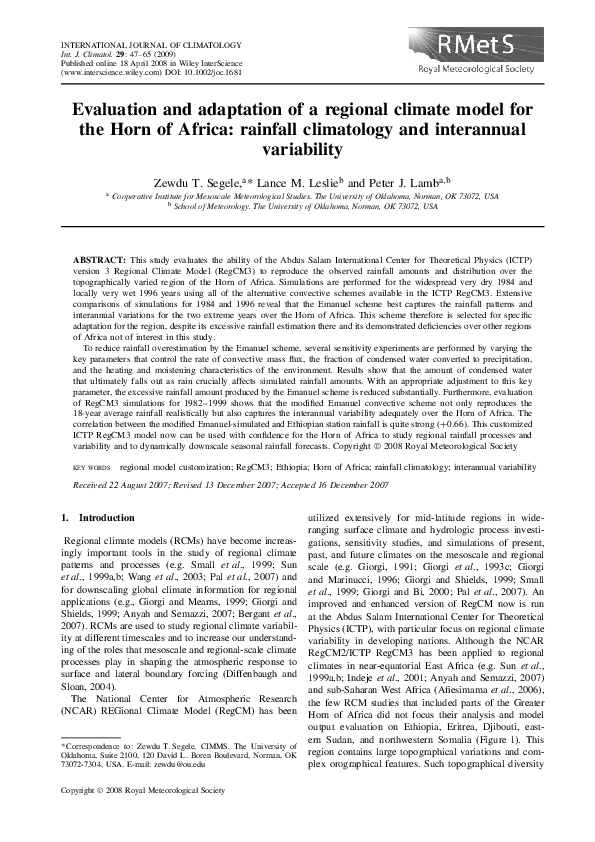 (PDF) Evaluation and adaptation of a regional climate model for the ...