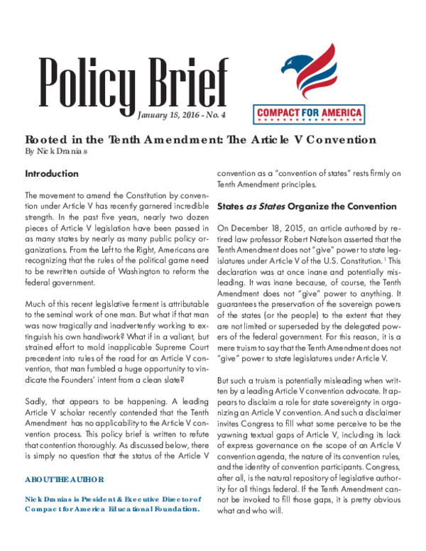 (PDF) Rooted in the Tenth Amendment : The Article V Convention