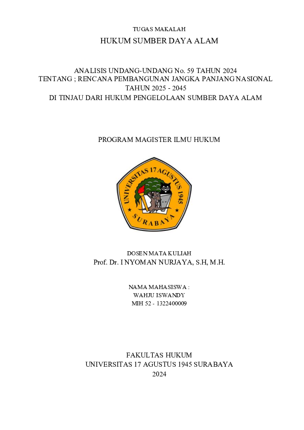 (PDF) Analisis UU No. 59 Tahun 2024 RPJPN 2025-2045 dengan UU No. 32 ...