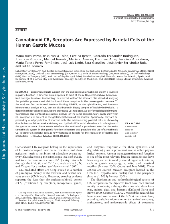 (PDF) Cannabinoid CB1 Receptors Are Expressed by Parietal Cells of the ...