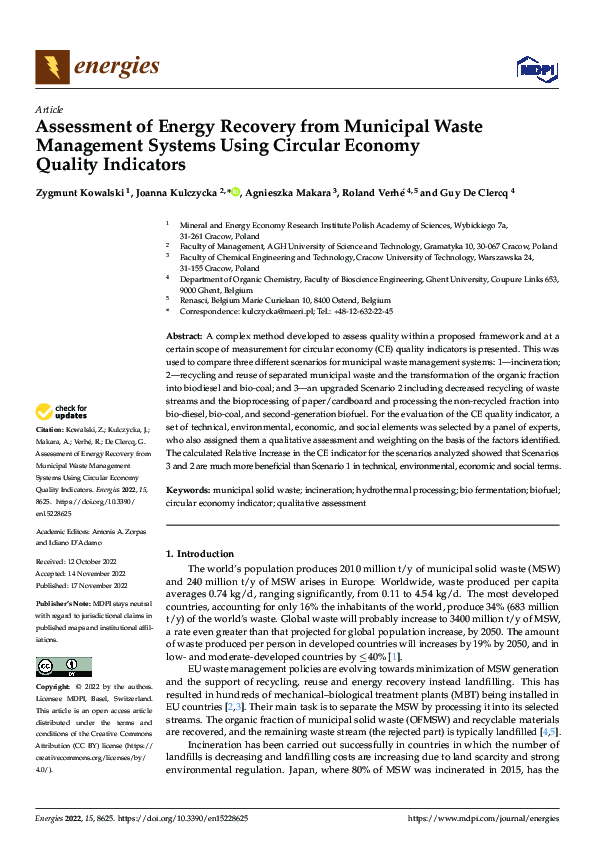 (PDF) Assessment of Energy Recovery from Municipal Waste Management ...
