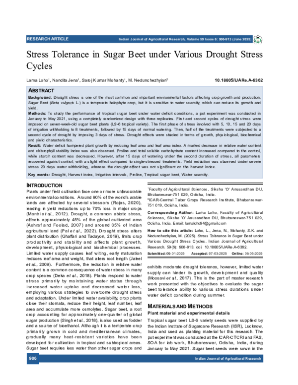(PDF) Stress Tolerance in Sugar Beet under Various Drought Stress Cycles