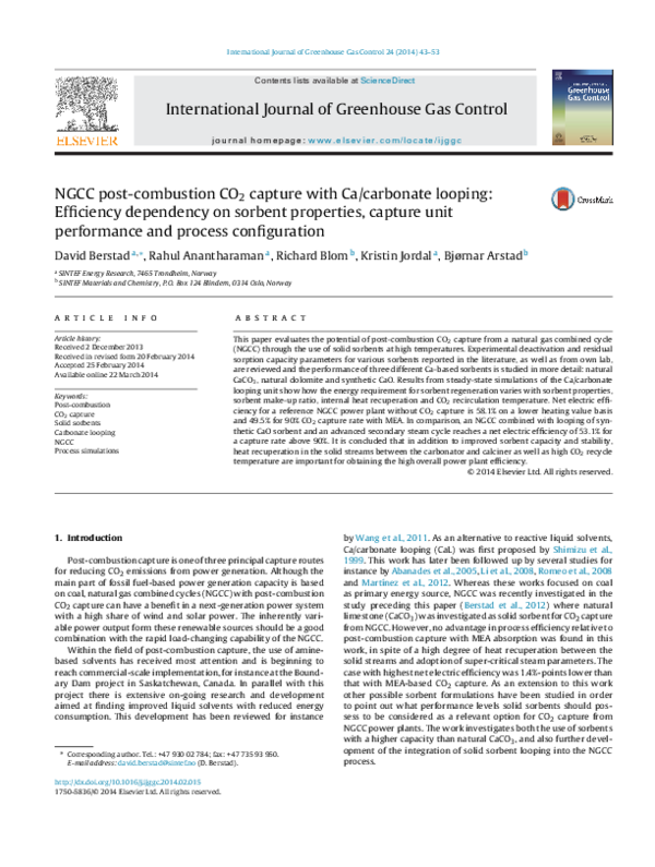 (PDF) NGCC post-combustion CO2 capture with Ca/carbonate looping ...
