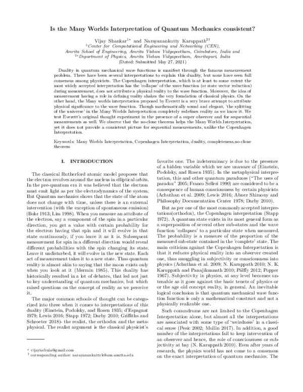 (PDF) Is the Many Worlds Interpretation of Quantum Mechanics Consistent