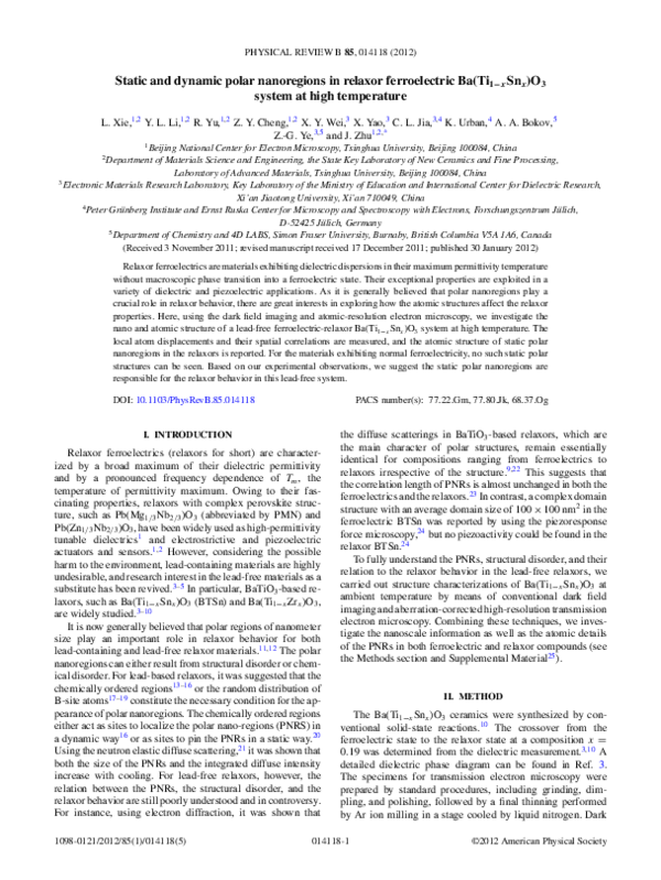 (PDF) Static and dynamic polar nanoregions in relaxor ferroelectric Ba ...