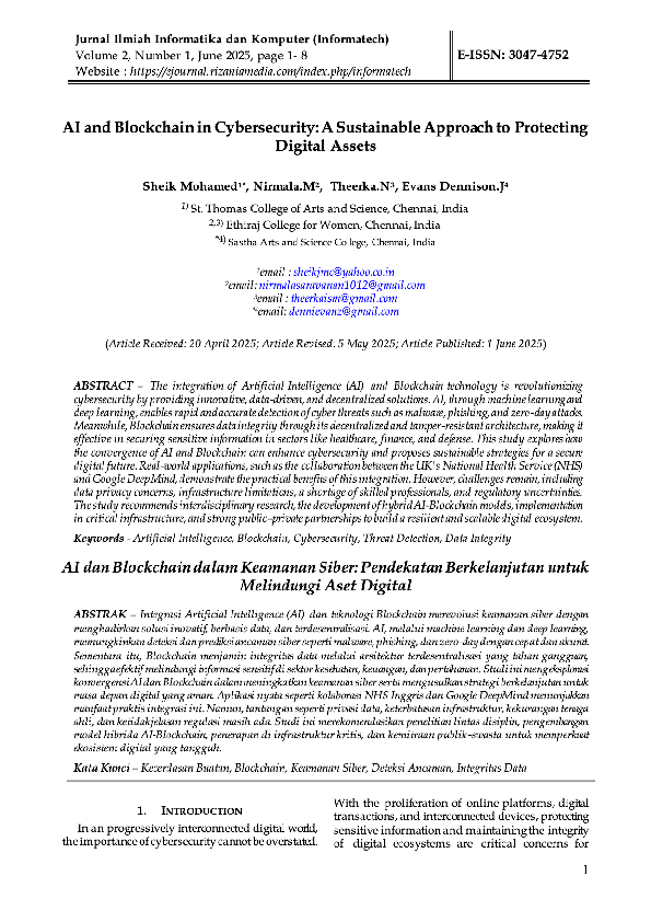 (PDF) View of AI and Blockchain in Cybersecurity A Sustainable Approach ...