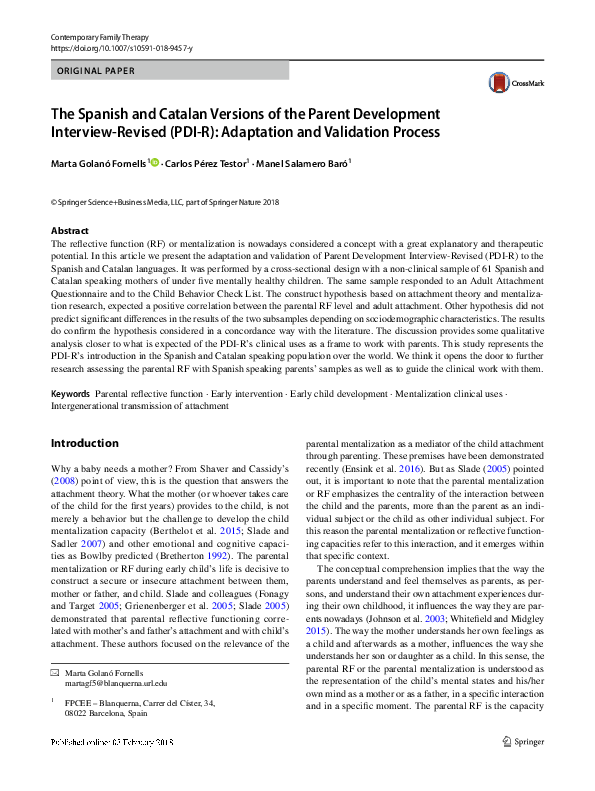 (PDF) The Spanish and Catalan Versions of the Parent Development ...