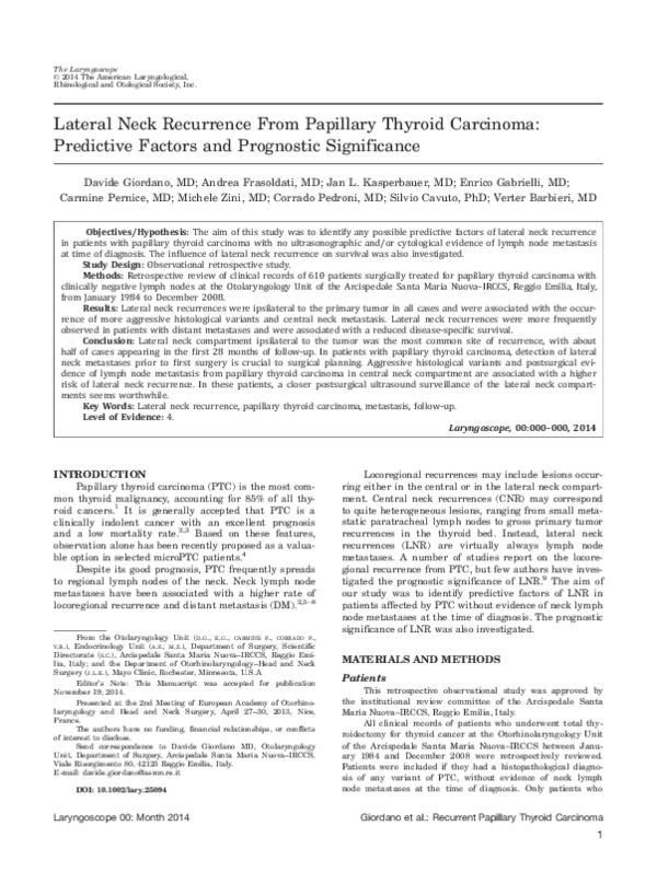 (PDF) Lateral neck recurrence from papillary thyroid carcinoma ...