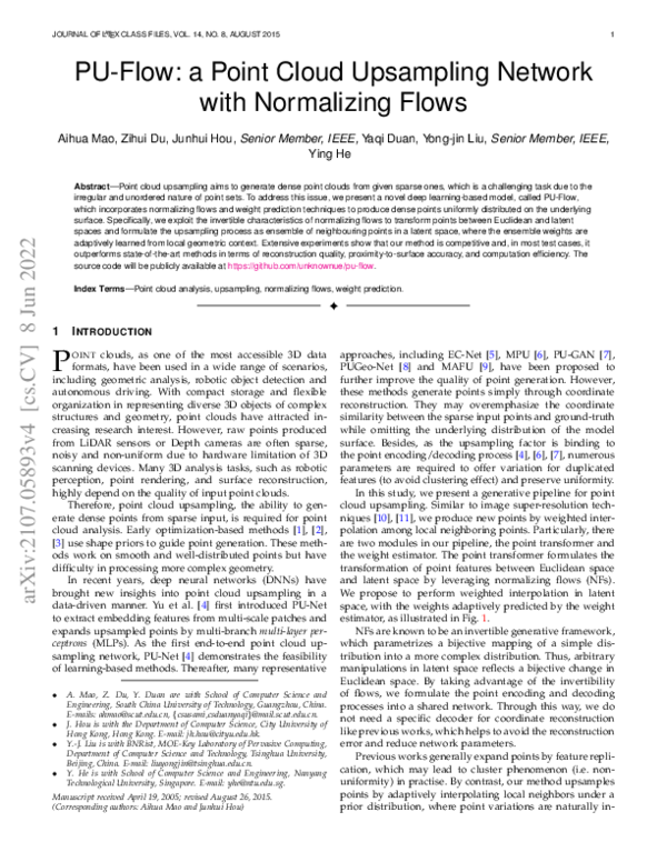 (PDF) PU-Flow: a Point Cloud Upsampling Network with Normalizing Flows