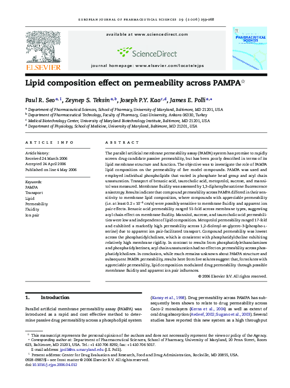 (PDF) Lipid composition effect on permeability across PAMPA