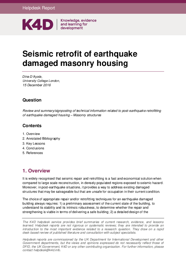 (PDF) Seismic retrofit of earthquake damaged masonry housing