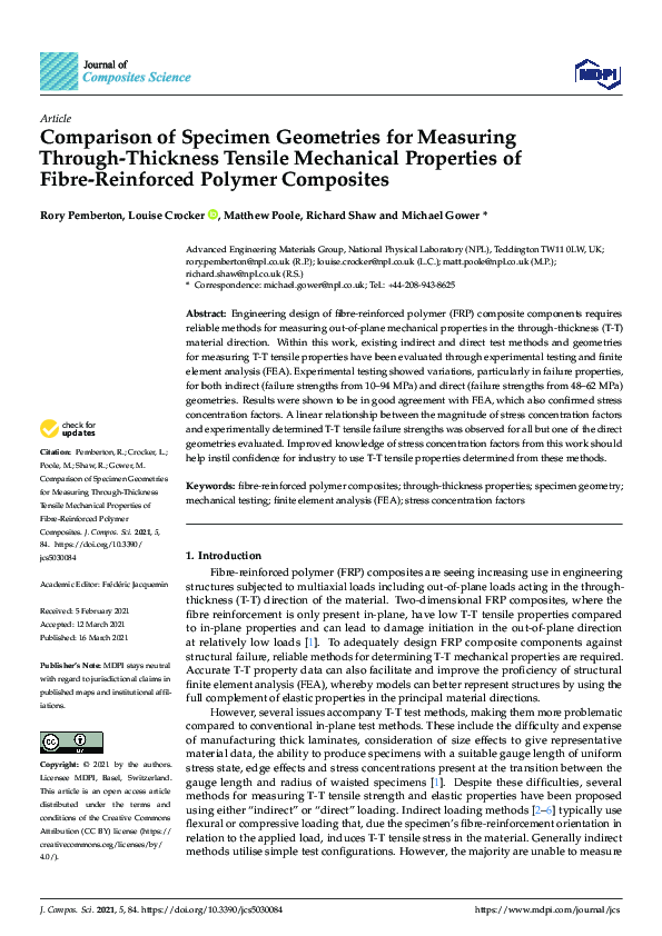 (PDF) Comparison of Specimen Geometries for Measuring Through-Thickness ...