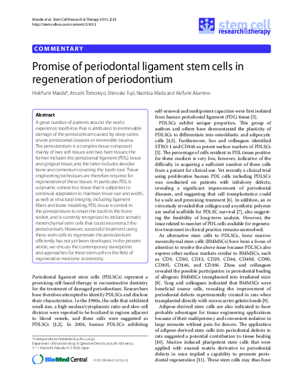(PDF) Promise of periodontal ligament stem cells in regeneration of ...