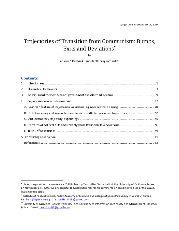 (PDF) Trajectories of Transition from Communism: Bumps, Exits and ...