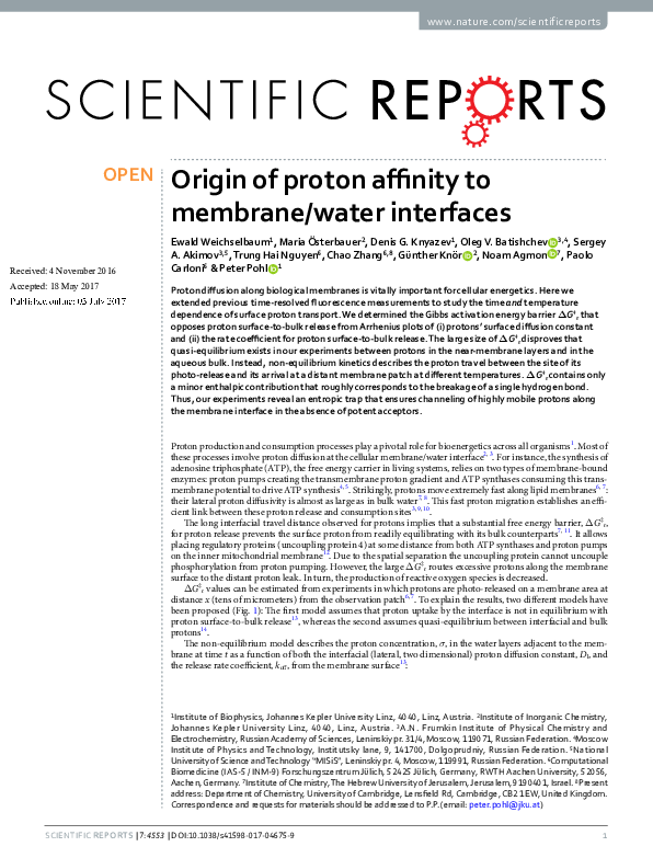 (PDF) Membrane / Water Interfaces