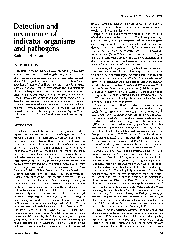 (PDF) Detection and Occurrence of Indicator Organisms and Pathogens