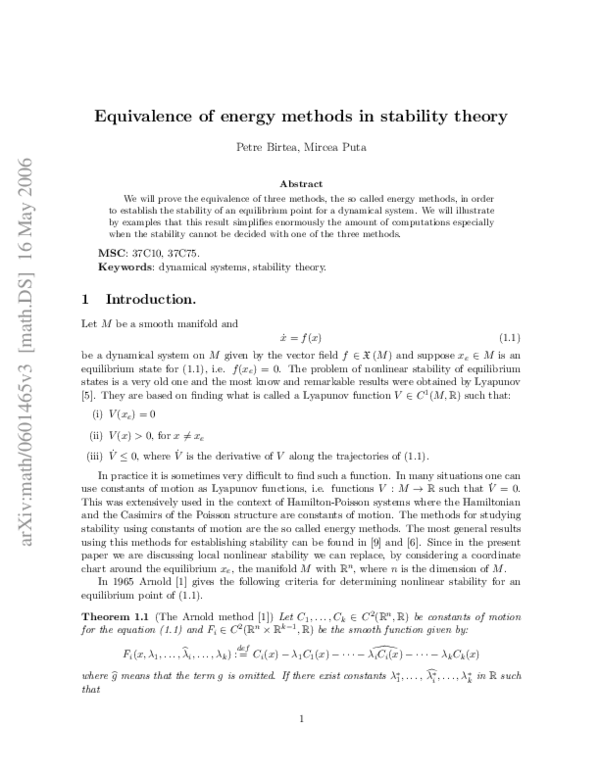 (PDF) Equivalence of energy methods in stability theory