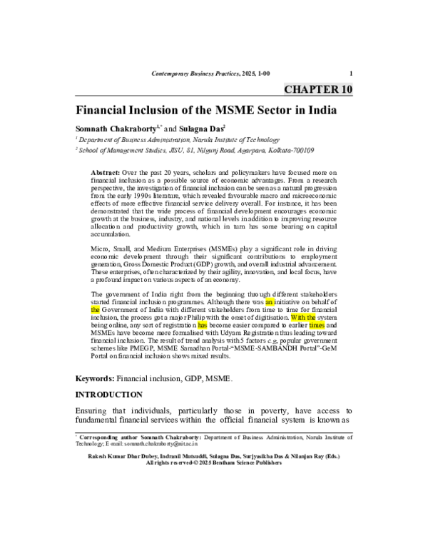 (PDF) Financial Inclusion of the MSME Sector in India