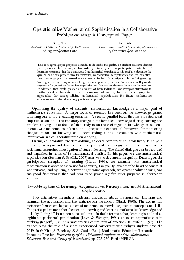 (PDF) Operationalize Mathematical Sophistication in a Collaborative ...