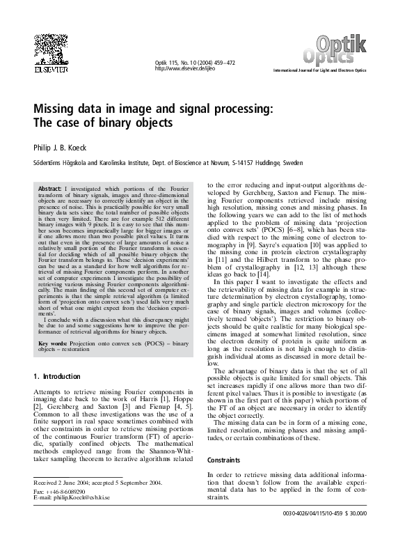 (PDF) Missing data in image and signal processing: The case of binary ...