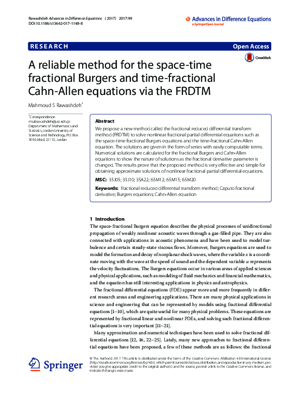 (PDF) A reliable method for the space-time fractional Burgers and time ...