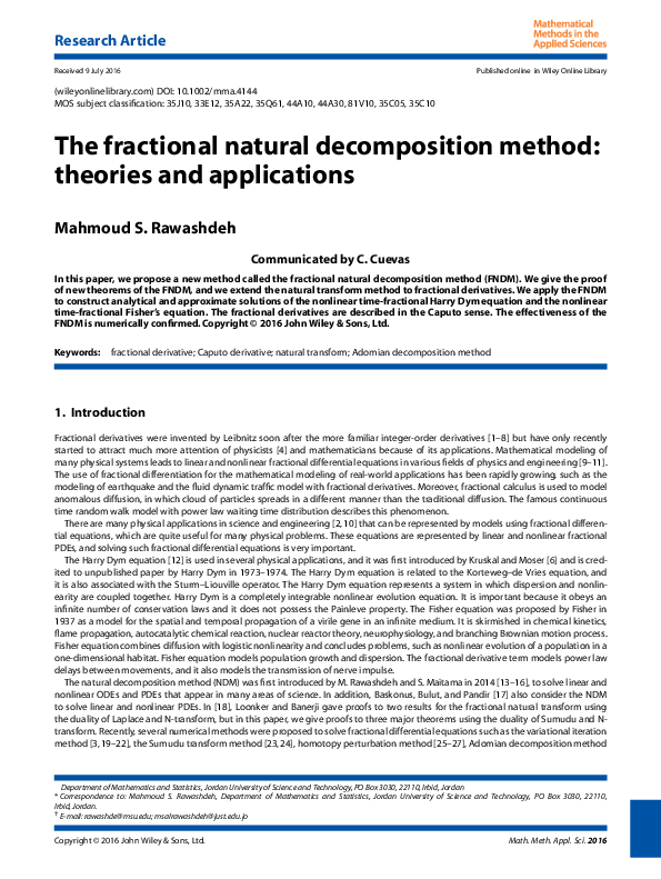(PDF) The fractional natural decomposition method: theories and ...