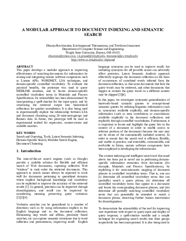(PDF) A Modular Approach to Document Indexing and Semantic Search