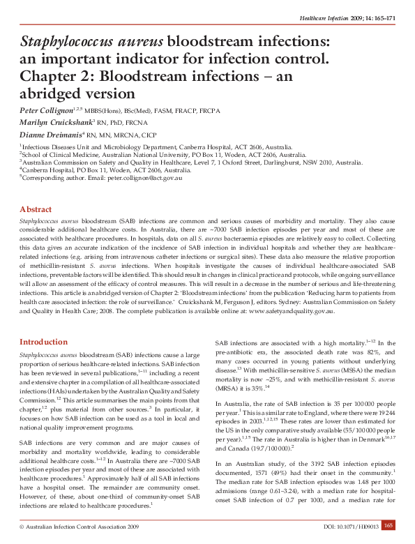 (PDF) Staphylococcus Aureus Bloodstream Infections Among Patients ...