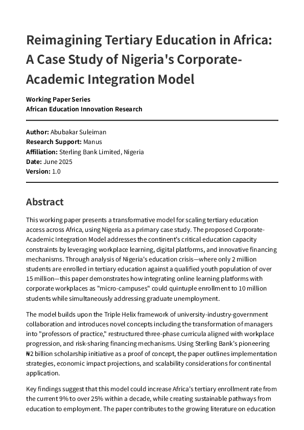 (PDF) Reimagining Tertiary Education in Africa: A Case Study of Nigeria ...