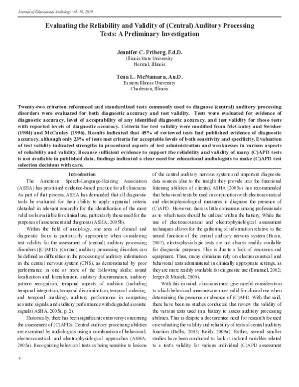 (PDF) Evaluating the Reliability and Validity of (Central) Auditory ...