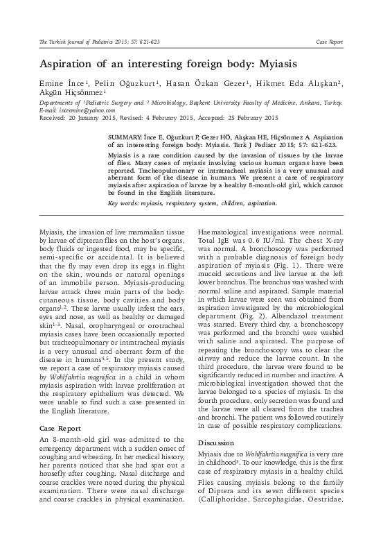 (PDF) Aspiration of an interesting foreign body: Myiasis