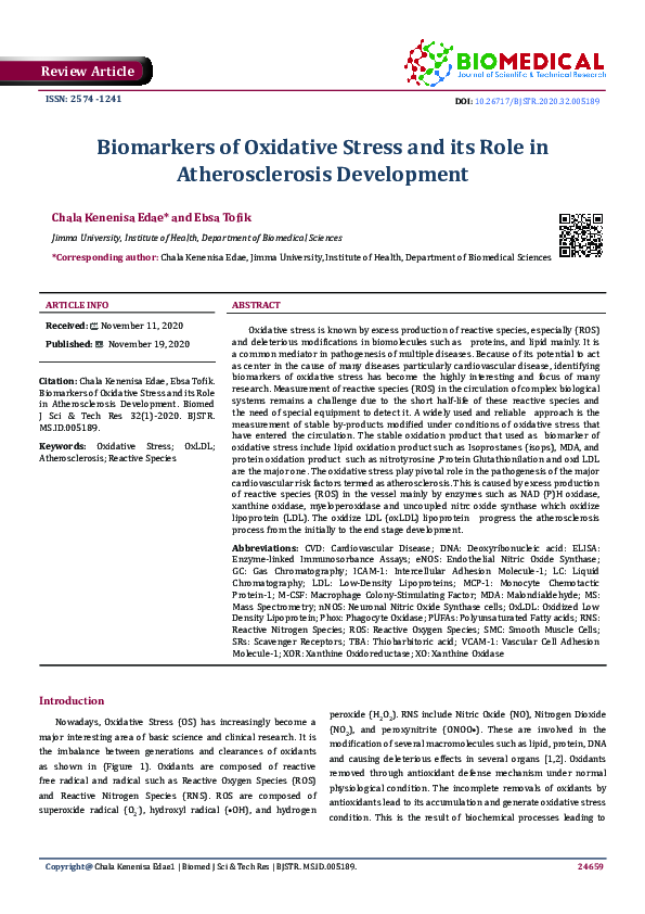 (PDF) Biomarkers of Oxidative Stress and its Role in Atherosclerosis ...