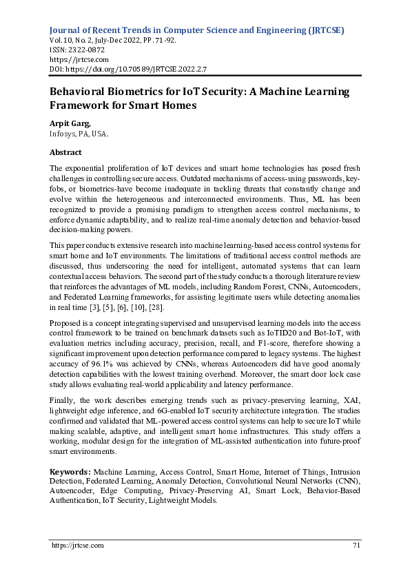 (PDF) Behavioral Biometrics for IoT Security: A Machine Learning ...