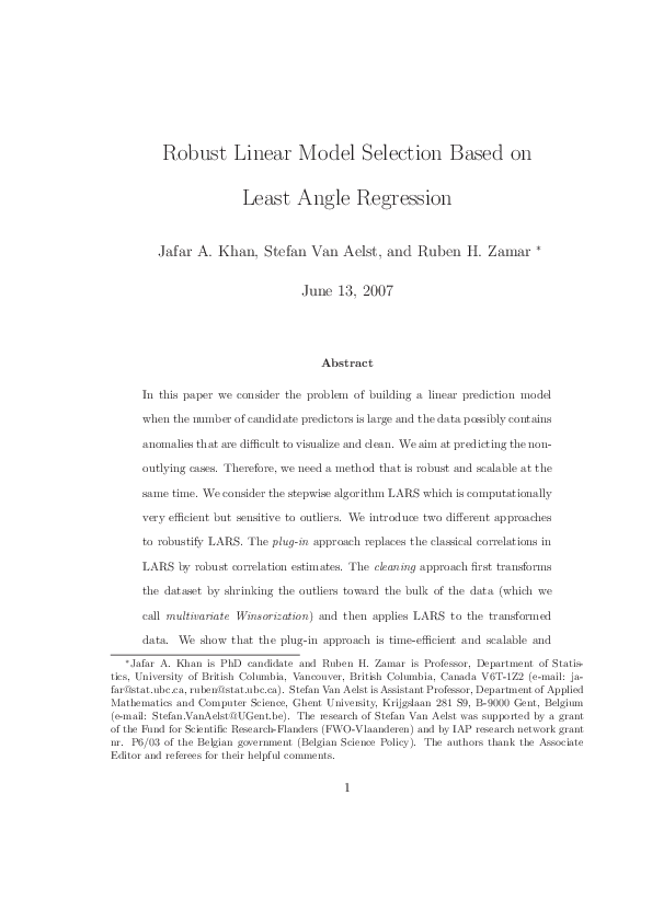 (PDF) Robust Linear Model Selection Based on Least Angle Regression
