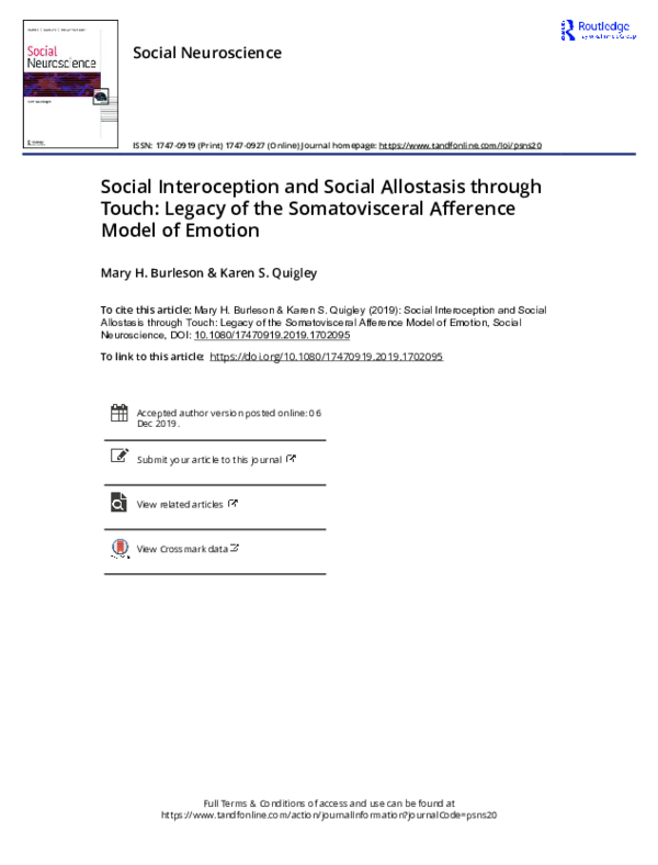 (PDF) Social interoception and social allostasis through touch: Legacy ...