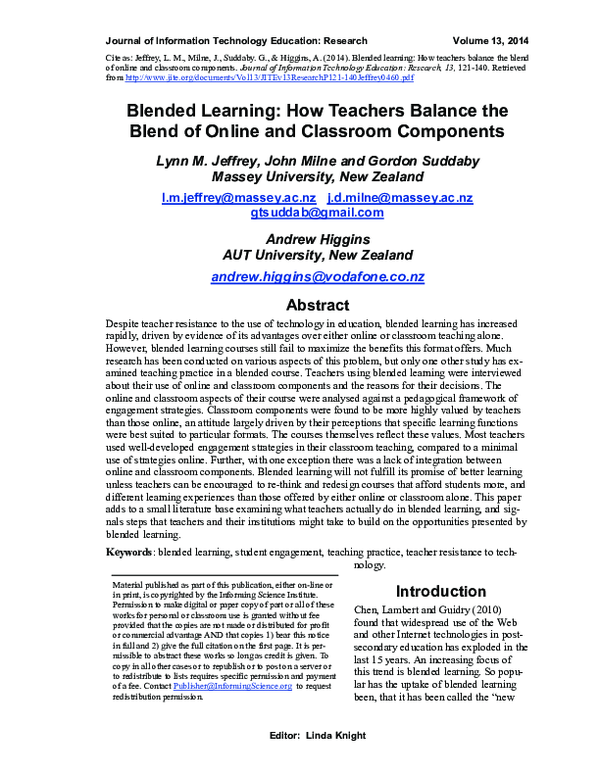 (PDF) Blended Learning: How Teachers Balance the Blend of Online and ...
