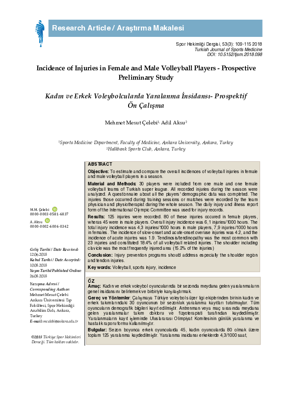 PDF Incidence of Injuries in Female and Male Volleyball Players  