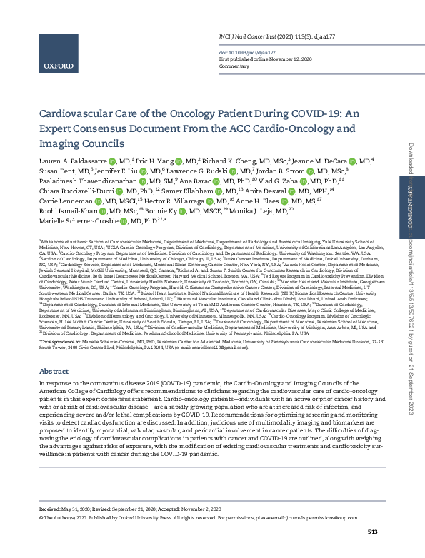 (PDF) Cardiovascular Care of the Oncology Patient During COVID-19: An ...