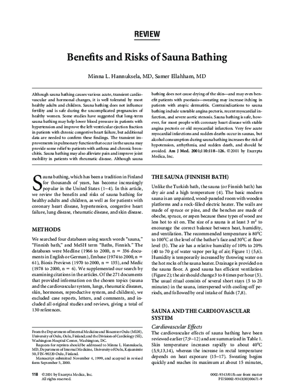 (PDF) Benefits and risks of sauna bathing
