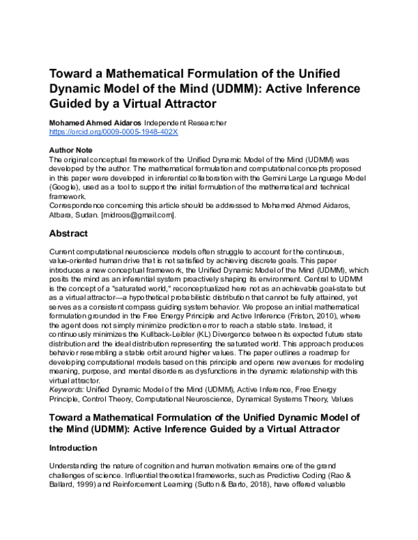(PDF) Toward a Mathematical Formulation of the Unified Dynamic Model of ...