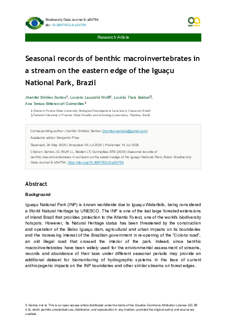 (PDF) Seasonal records of benthic macroinvertebrates in a stream on the ...