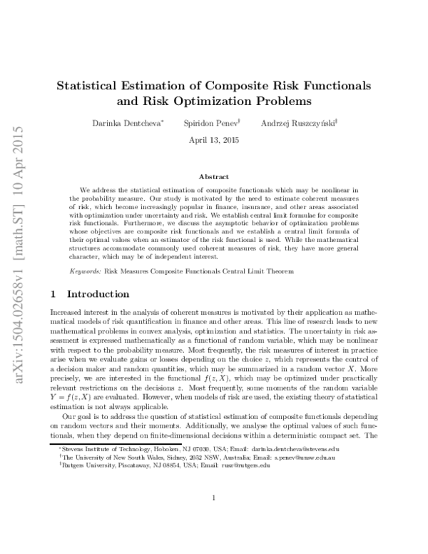 (PDF) Statistical estimation of composite risk functionals and risk ...