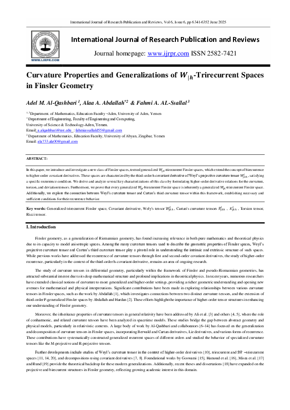 (PDF) Curvature Properties and Generalizations of 𝑾|𝒉-Trirecurrent ...