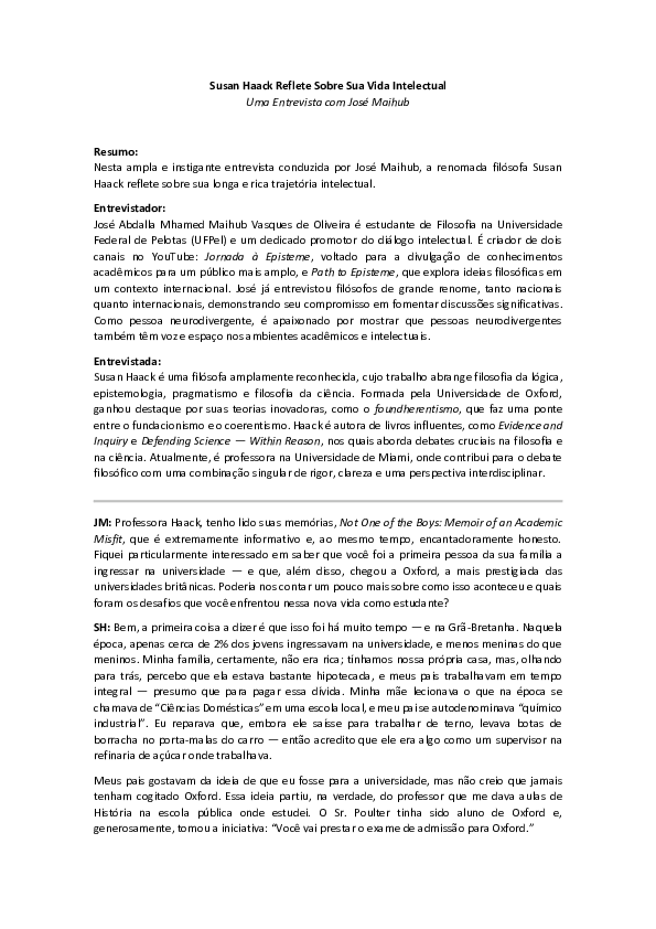 (PDF) 2025 Susan Haack Reflete Sobre Sua Vida Intelectual (Portuguese)