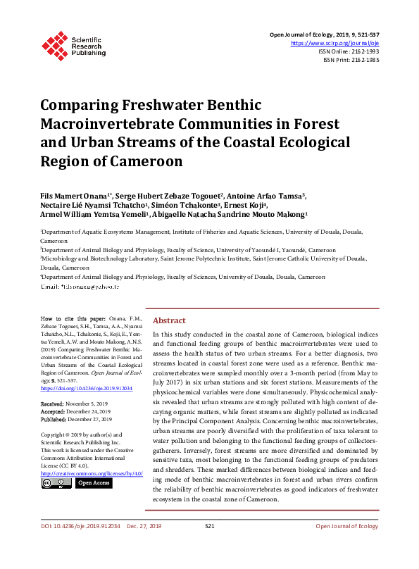 (PDF) Comparing Freshwater Benthic Macroinvertebrate Communities in ...