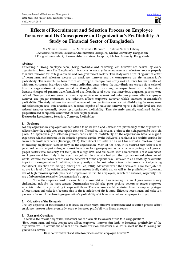 (PDF) Effects of Recruitment and Selection Process on Employee Turnover ...